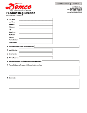 Demco Agriculture Product Registration Form