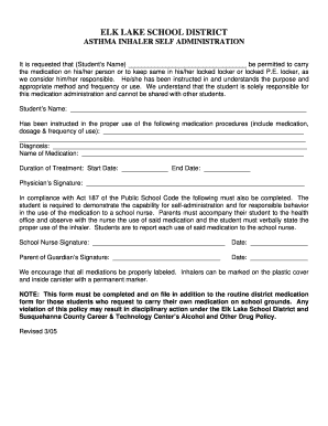 Asthma Inhaler Self Administration Form