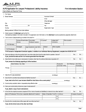 ALPS Lawyers' Professional Liability Insurance Application