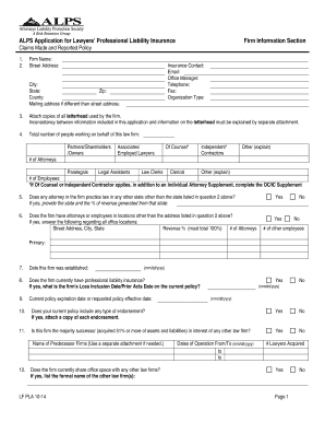 ALPS Lawyers' Professional Liability Insurance Application