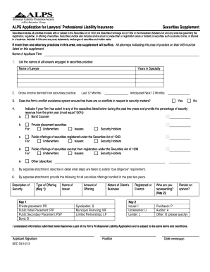 ALPS Lawyers' Professional Liability Insurance Securities Supplement