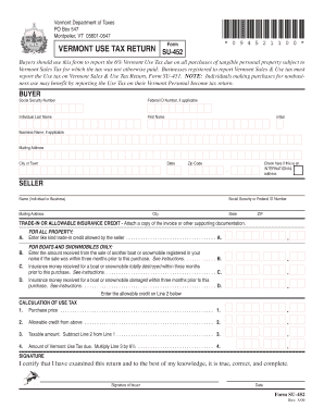 Vermont Use Tax Return Form SU-452