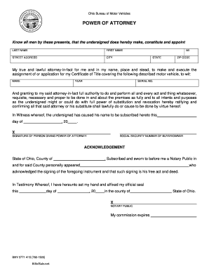 Ohio Motor Vehicle Power of Attorney