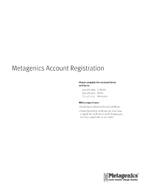 Metagenics Account Registration Form