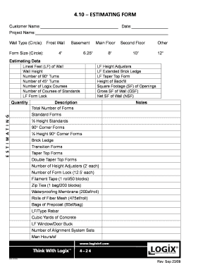 Logix ICF Wall Estimating Form