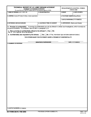 US Army Ground Accident Witness Interview Form