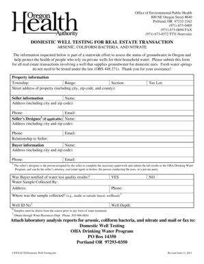 Domestic Well Testing Form for Real Estate Transactions
