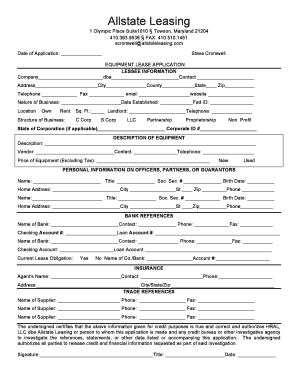 Allstate Leasing Equipment Lease Application