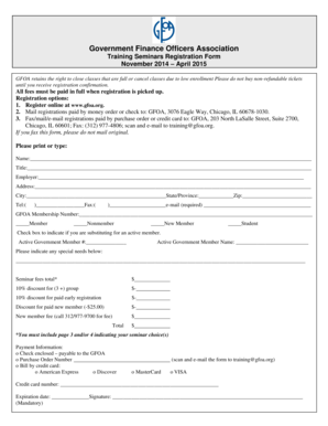 Government Finance Officers Association Training Registration Form