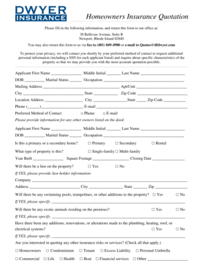 Homeowners Insurance Quotation Form
