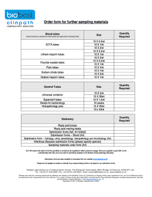 Blood Tube Order Form