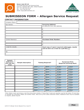 Allergen Service Request Form
