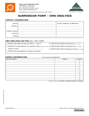GMO Analysis Submission Form