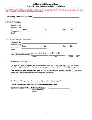 Notification of Changes Report for EPA Hazardous Air Pollution Rule