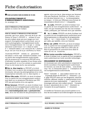 Fiche d’autorisation