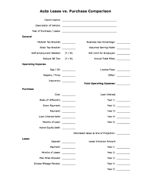 Auto Lease vs. Purchase Comparison Form