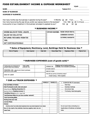 Business expense spreadsheet - FOOD ESTABLISHMENT INCOME amp EXPENSE WORKSHEET YEAR NAME