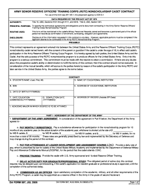 Army ROTC Nonscholarship Cadet Contract