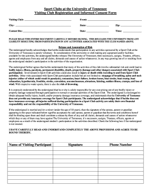 University of Tennessee Visiting Club Registration and Informed Consent Form