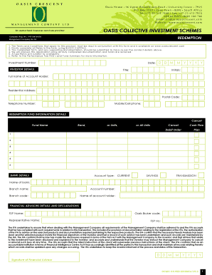 Oasis Collective Investment Scheme Redemption Form