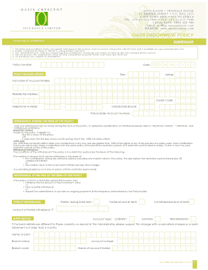 Oasis Endowment Policy Surrender Form