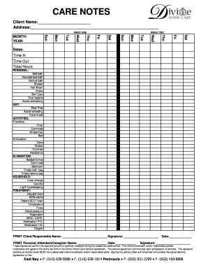 Care Notes Activity Sheet
