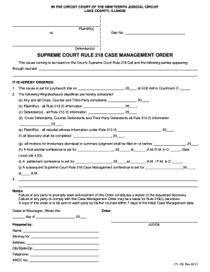 Supreme Court Rule 218 Case Management Order
