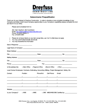 Subcontractor Prequalification Form