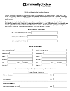 VISA Credit Card Authorized User Request