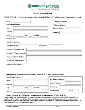 Wire Transfer Request Form