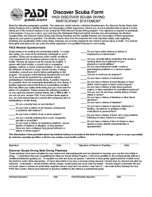 PADI Discover Scuba Diving Participant Statement