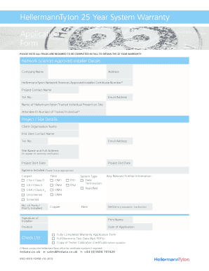 HellermannTyton 25 Year System Warranty Application Form