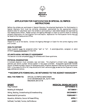 Application for Participation in Special Olympics