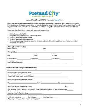Scout and Youth Group Field Trip Reservation Request Form