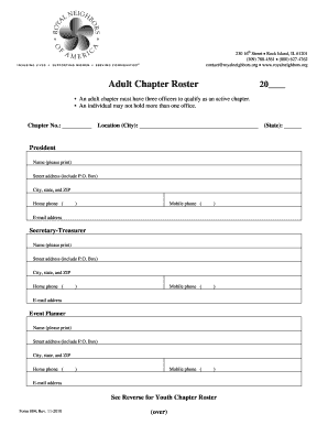 Royal Neighbors Adult and Youth Chapter Roster Form