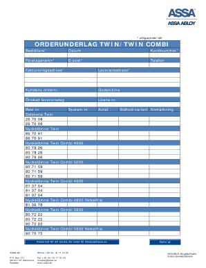 Order Form for Twin/Twin Combi Products