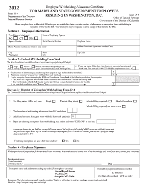 Maryland Employee Withholding Allowance Certificate