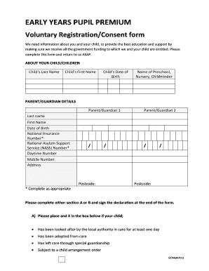 Early Years Pupil Premium Registration Form
