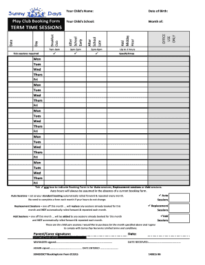 Play Club Booking Form