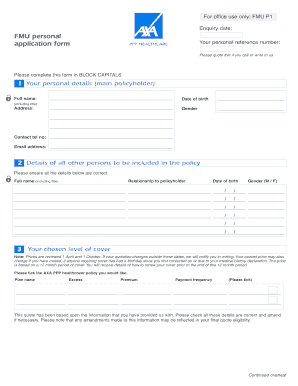 AXA PPP Health Insurance Application Form