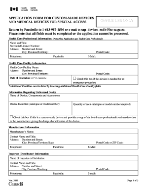 Application Form for Custom-Made Medical Devices