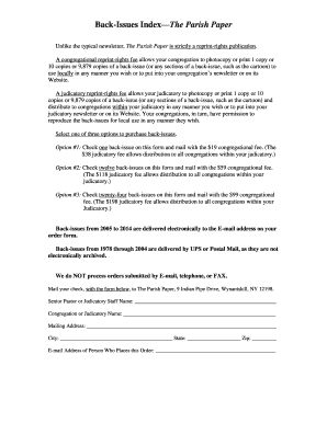The Parish Paper Back-Issues Order Form