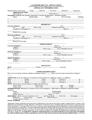 Lacrosse Rental Application Form