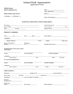 Island Park Apartments Application Form