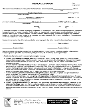 Bedbug Addendum to Rental Lease Agreement