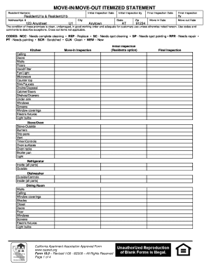 California Move-In/Move-Out Inspection Form