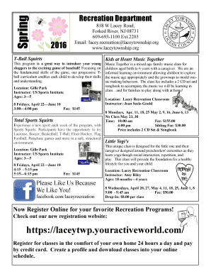 Lacey Township Recreation Program Registration Form