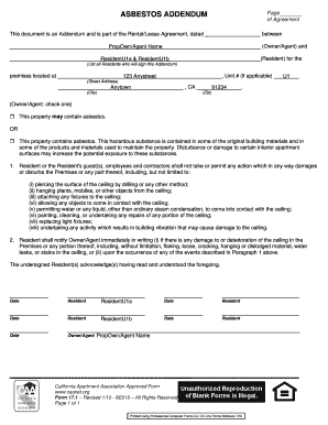 Asbestos Addendum to Rental Lease Agreement