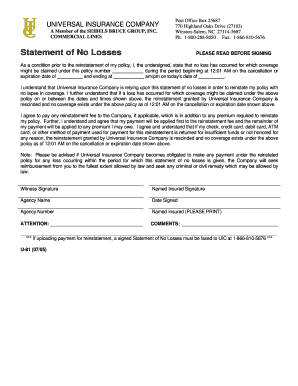 Commercial Lines Statement of No Losses