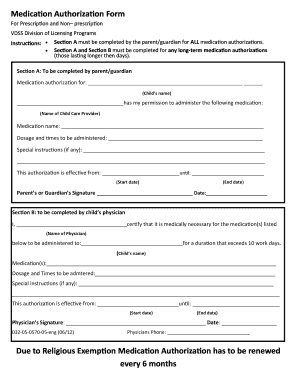 Medication Authorization Form